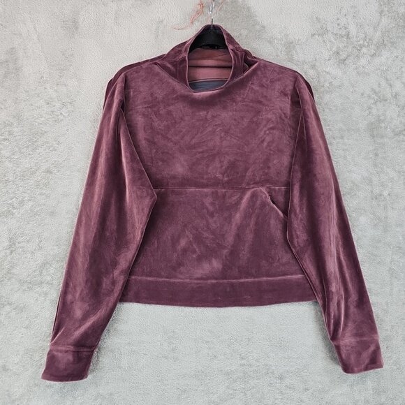 Prana Phoenix Pullover Top Womens S Mauve Velvet Cowl Neck Boxy Fit Athletic - Picture 1 of 7